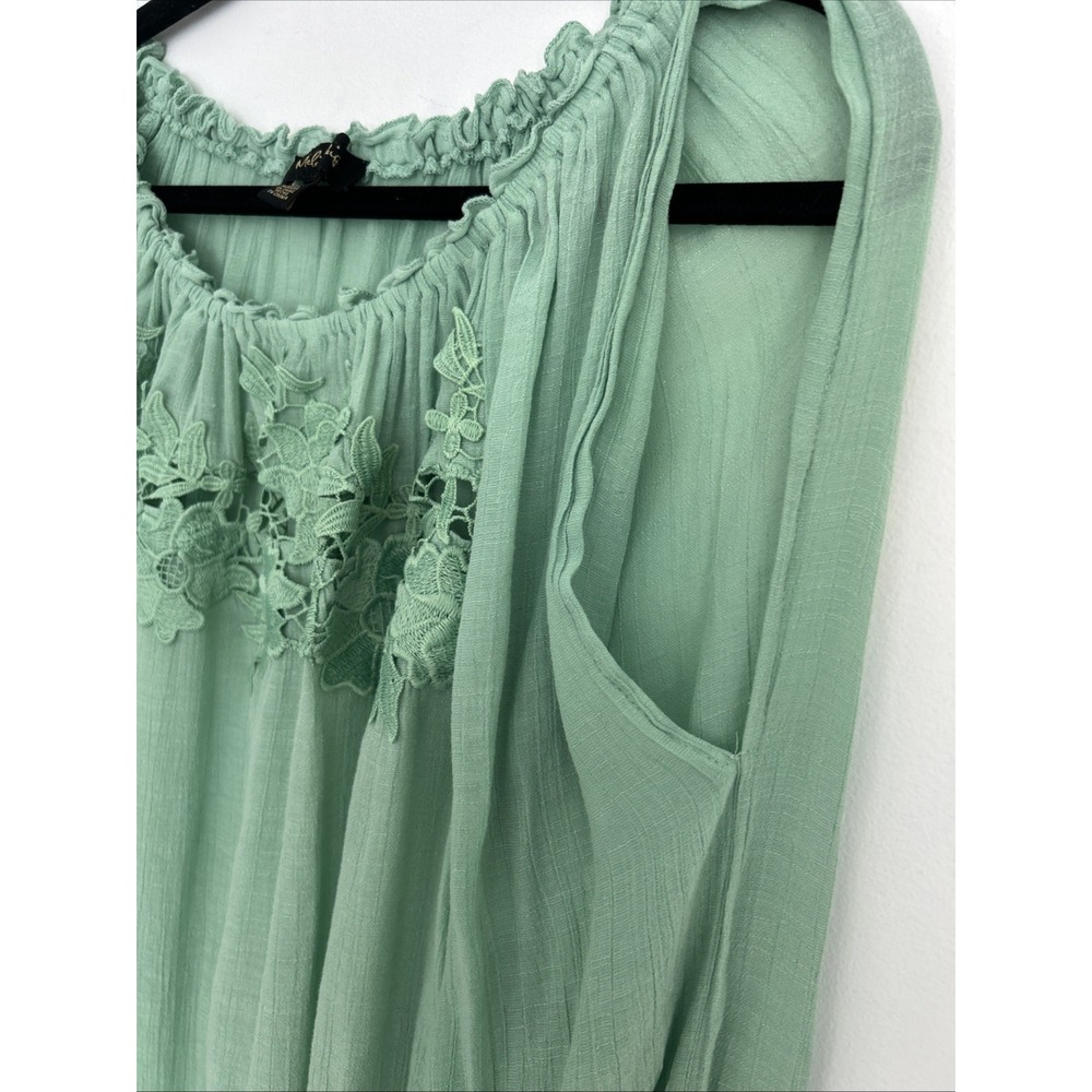 Melissa Paige Large Sage Green Floral Lace Crochet Long Sleeve Boho Flowy Blouse - Picture 3 of 10